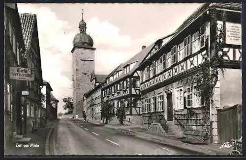 AK Zeil am Main, Strassenpartie mit Apotheke und Cafe Weinstube