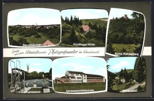 AK Pfalzgrafenweiler im Schwarzwald, Nördlinger Hütte, Schwimmbad, Waldachtal, Ruine Mandelberg, Landessanitätsschule
