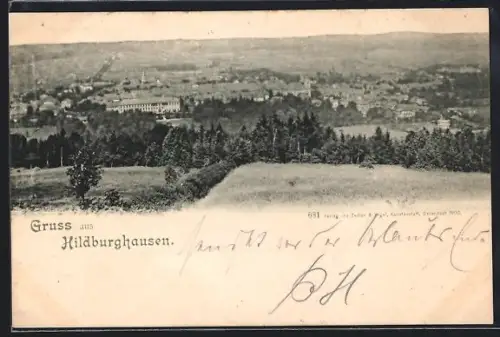 AK Hildburghausen, Ortsansicht aus der Vogelschau