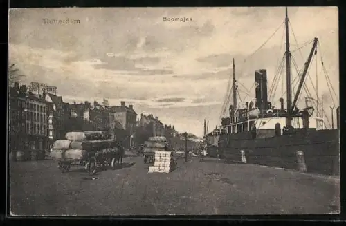 AK Rotterdam, Boompjes, Schiff am Quai, Anlieferung der Ladung
