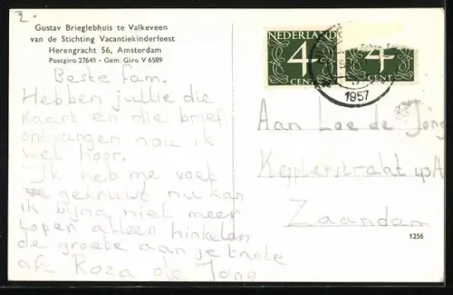 AK Amsterdam, Gustav Brieglebhuis te Valkeveen van de Stichting Vacantiekinderfeest Herengracht 56