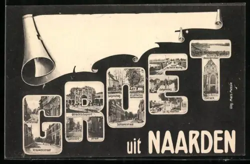 AK Naarden, Front kerk, Schipperstraat, Galgenbrug, Passepartout