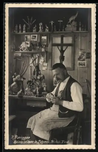 AK Fulpmes, Portrait P. Parigger, Heimschnitzer