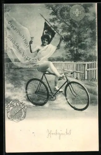 AK Geneve, Bicycle-Club, Dame auf Fahrrad, Radsport