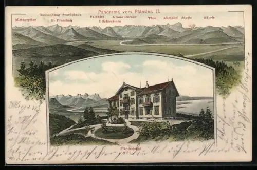 AK Bregenz, Pfänderhotel, Alpenpanorama vom Pfänder gesehen
