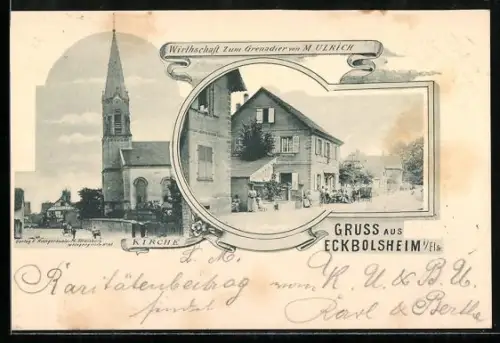 AK Eckbolsheim i. Els., Wirtschaft zum Grenadier v. M. Ulrich, Kirche
