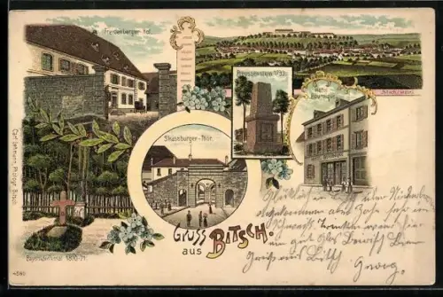 Lithographie Bitsch, Hotel Bournique, Freidenberger Hof, Strassburger Tor