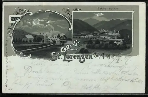 Mondschein-Lithographie St. Lorenzen b. Scheifling, Schrattenberg, Ortsansicht