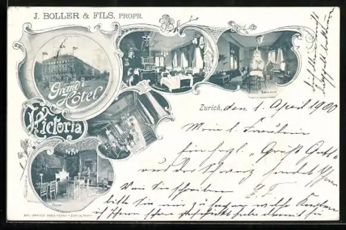 AK Zürich, Grand Hotel, Innenansichten Restaurant und Gasträume