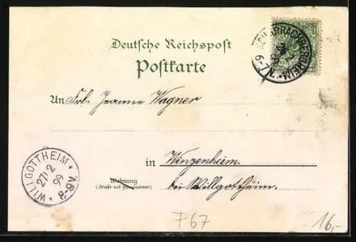 Lithographie Scharrachbergheim, Schloss, Kath. Kirche, Evang. Kirche, Ortsansicht