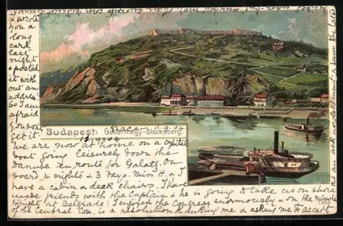 Lithographie Budapest, Blocksberg, Panorama