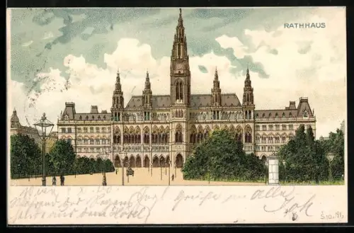Lithographie Wien I, Parlament, Rathaus, Um 1900