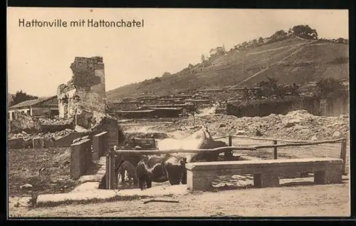 AK Hattonville, Zerschossener Ort mit Hattonchatel
