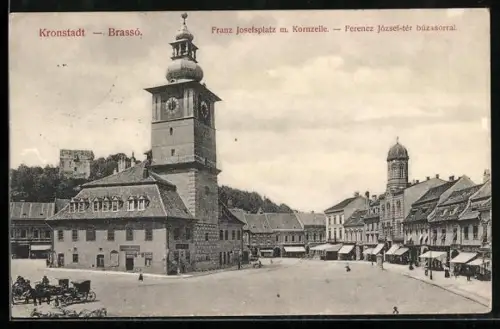 AK Kronstadt-Brasso, Franz Josefsplatz mit Kornzeile, Ferencz Jozsef-ter buzasorral