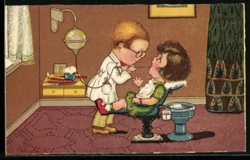 AK Un instant seulement, Frau beim Zahnarzt