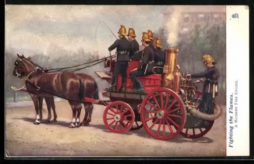 AK Fighting the Flames, A modern Fire Engine, Moderner Feuerwehrwagen
