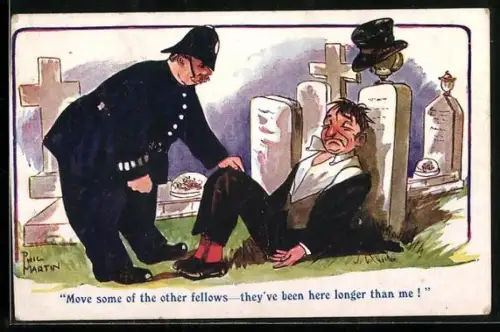 Künstler-AK sign. Phil Martin: Faites partit d`abord..., Trinkerhumor, Polizist