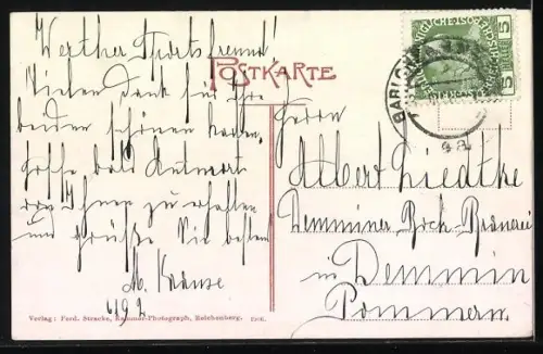 AK Bad Schlag, Ortspartie mit erstem ev. Töchterheim in Böhmen