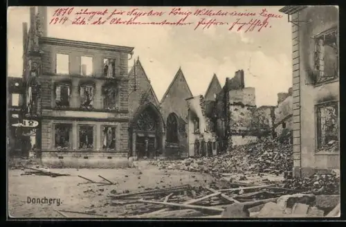 AK Donchery, Blick auf die zerstörte Kirche