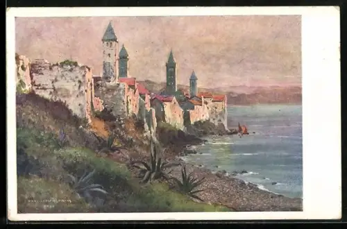 Künstler-AK Arbe, Adria-Ausstellung 1913, Ortsansicht