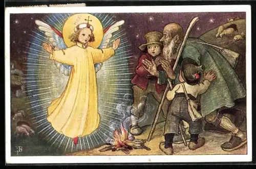 Künstler-AK Josef Bachlechner: Verkündigung an die Hirten