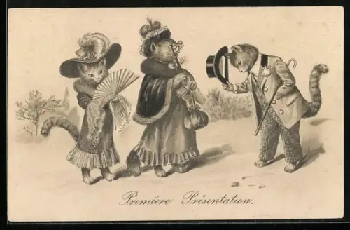 Lithographie Première rencontre, Kater grüsst Katzen