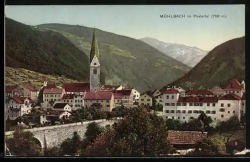 AK Mühlbach im Pustertal, Ortstotale mit Blick auf die Kirche