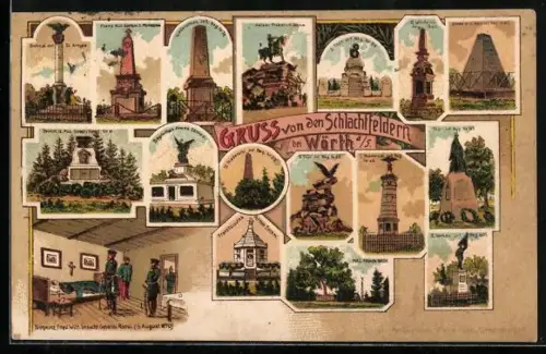 AK Wörth, Denkmäler und Kronprinz Fried. Wilh. besucht General Raoul