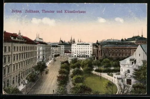 AK Brünn / Brno, Stadttheater, Künstlerhaus, Zollamt und Bienenhaus