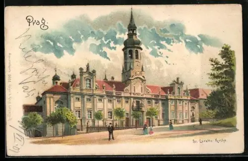 Künstler-AK Prag / Praha, Blick zur St. Loretto Kirche