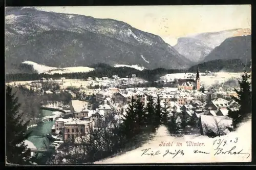 AK Ischl, Winterpanorama vom Berg aus