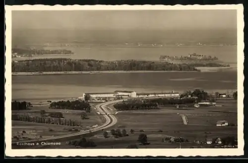 AK Rasthaus am Chiemsee, Panorama aus der Vogelschau