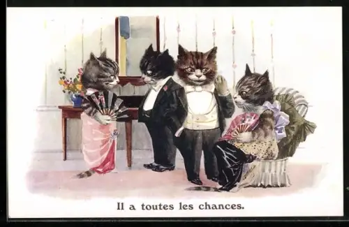 AK Gespräche auf einer Katzen-Soiree Yes, Mr. Black always has the Best..., vermenschlichte Tiere