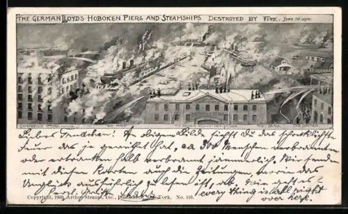 AK Newyork-Hoboken, NY, The German Lloyds Hoboken Piers and Steamships Destroyed by Fire, Brand