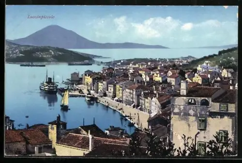 AK Lussinpiccolo, Hafenpanorama mit Blick aufs Meer