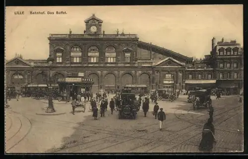 AK Lille, Bahnhof, Das Buffet, Strassenbahn