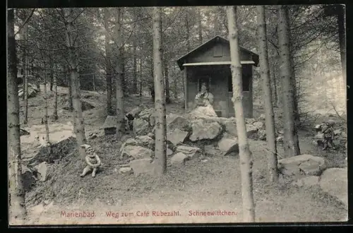 AK Marienbad, Weg zum Café Rübezahl, Schneewittchen mit den Zwergen