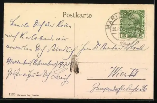 AK Marienbad, Weg zum Café Rübezahl, Schneewittchen mit den Zwergen