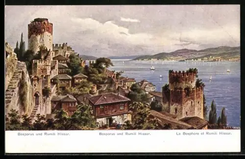 Künstler-AK Friedrich Perlberg: Istanbul, Festung Rumili Hissar am Bosporus