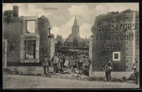 AK Montfaucon, Ortspartie im zerstörten Ort