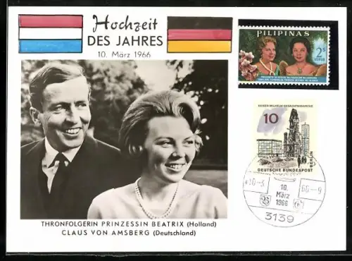 AK Thronfolgerin Prinzessin Beatrix von den Niederlanden und Claus von Amsberg bei ihrer Hochzeit, 1966