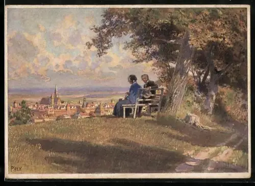 Künstler-AK Paul Hey: Herbstabend vor dem Städtchen