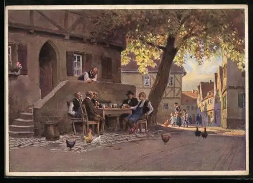 Künstler-AK Paul Hey: Beim Abendschoppen