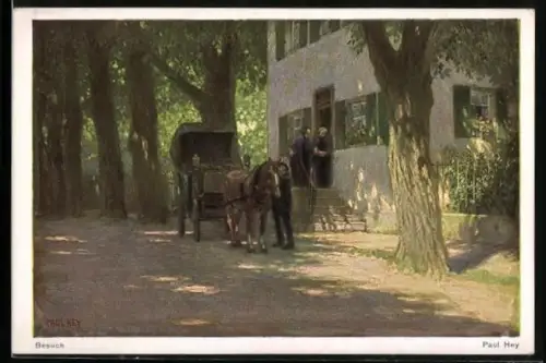 Künstler-AK P. Hey: Besuch, Pferdekutsche, Verein für das Deutschtum im Ausland