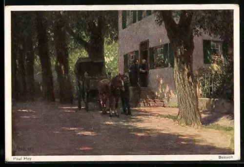 Künstler-AK P. Hey: Besuch, Pferdekutsche, Verein für das Deutschtum im Ausland