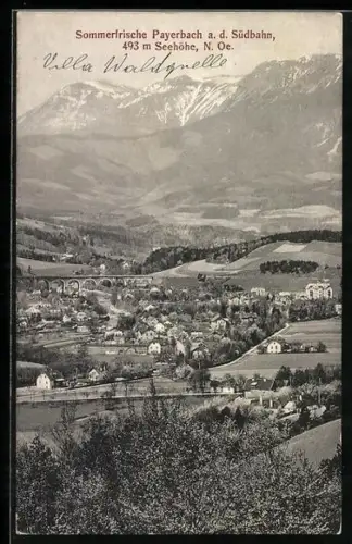 AK Payerbach a. d. Südbahn, Ortsansicht mit Bergpanorama