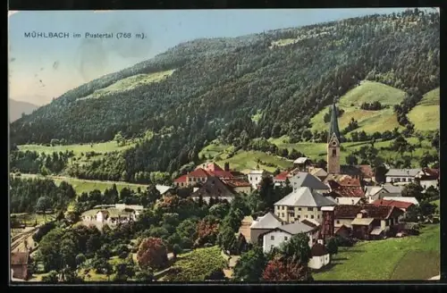 AK Mühlbach im Pustertal, Teilansicht des Ortes mit Umgebung