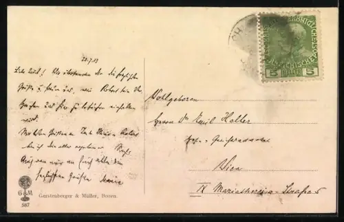 AK Mühlbach im Pustertal, Teilansicht des Ortes mit Umgebung