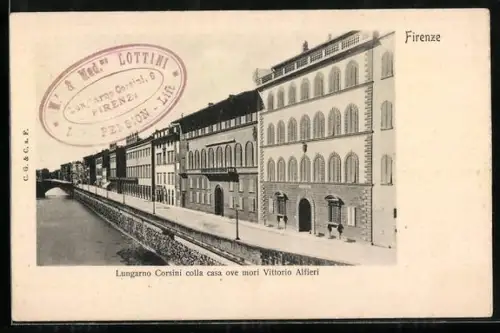 AK Firenze, Lungarno Corsini colla casa ove mori Vittorio Alfieri