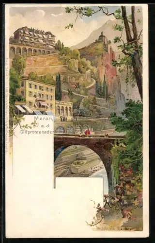 Lithographie Meran, Partie a. d. Gilfpromenade